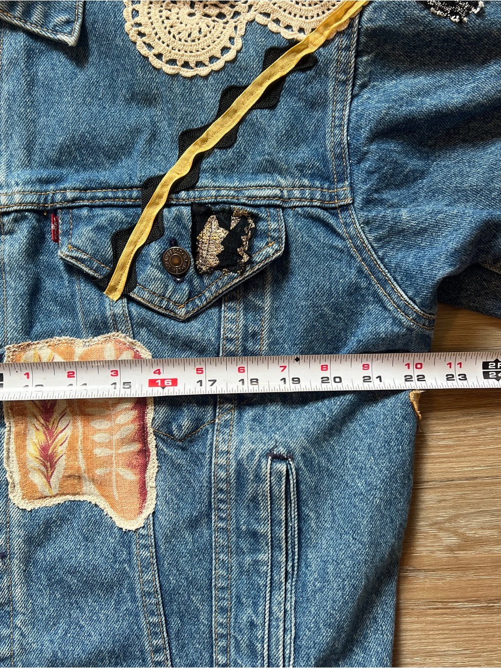 Vintage 80s 90s Custom Upcycled Levi’s Denim Trucker Jacket M/L USA patch ooak - Picture 11 of 14